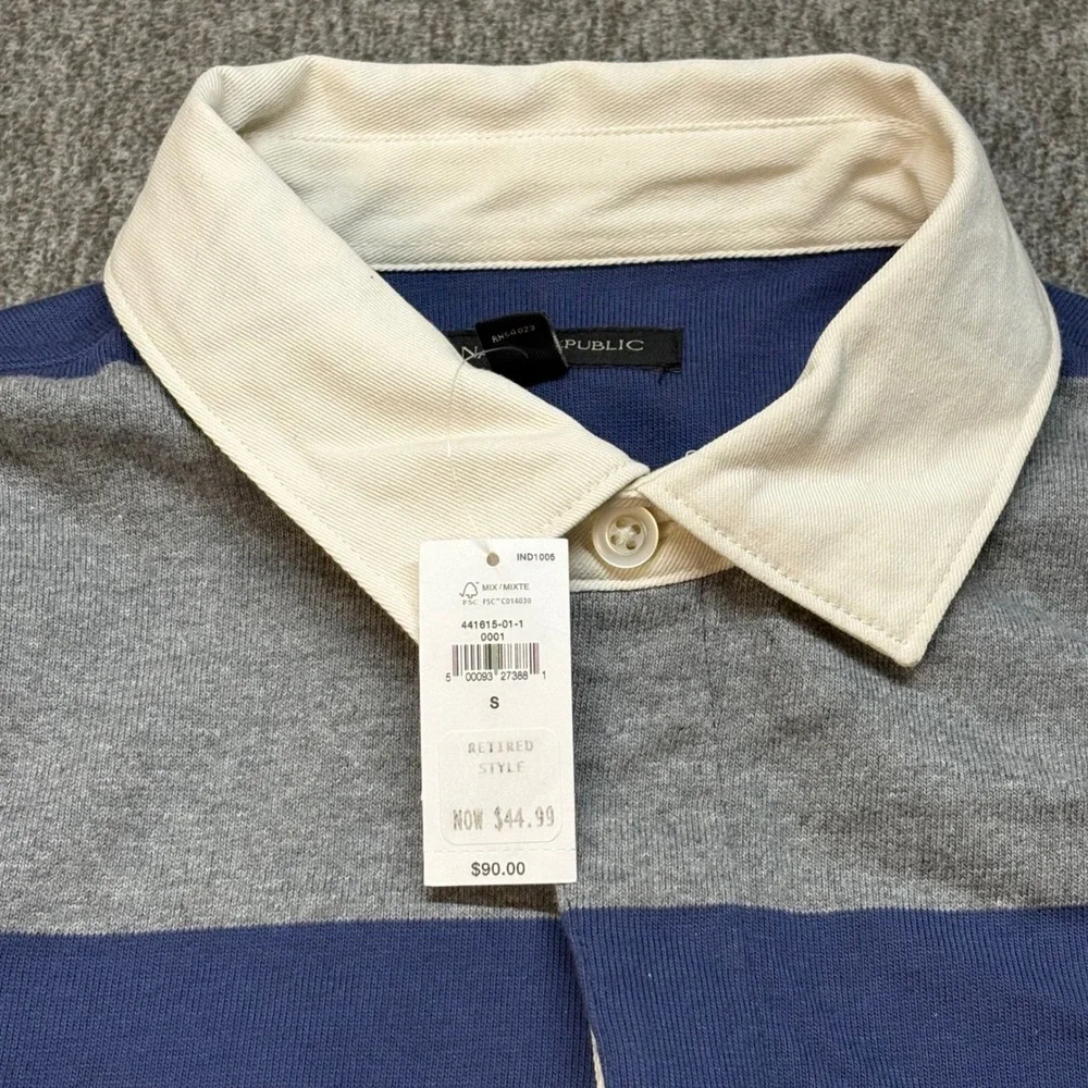 Banana Republic Rugby Shirt Men's Sz S Blue Grey Orange Polo Preppy Heavy Casual